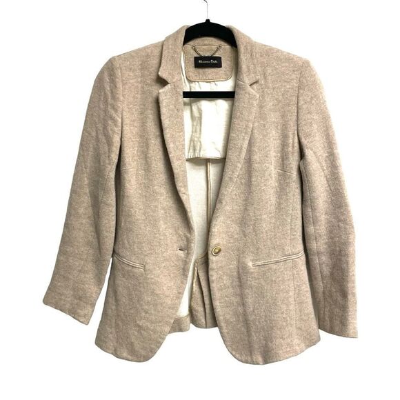 MASSIMO DUTTI Cotton Alpaca Wool Button Front Knit Blazer Beige XS - Picture 1 of 11